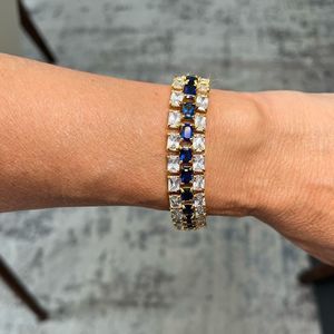 3 Row faux diamond and sapphire Tennis Bracelet DBJ 8”